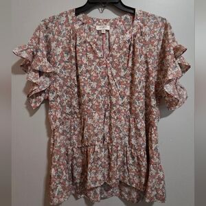 Umgee Women's Floral Ruffle Sleeve Top - Pink